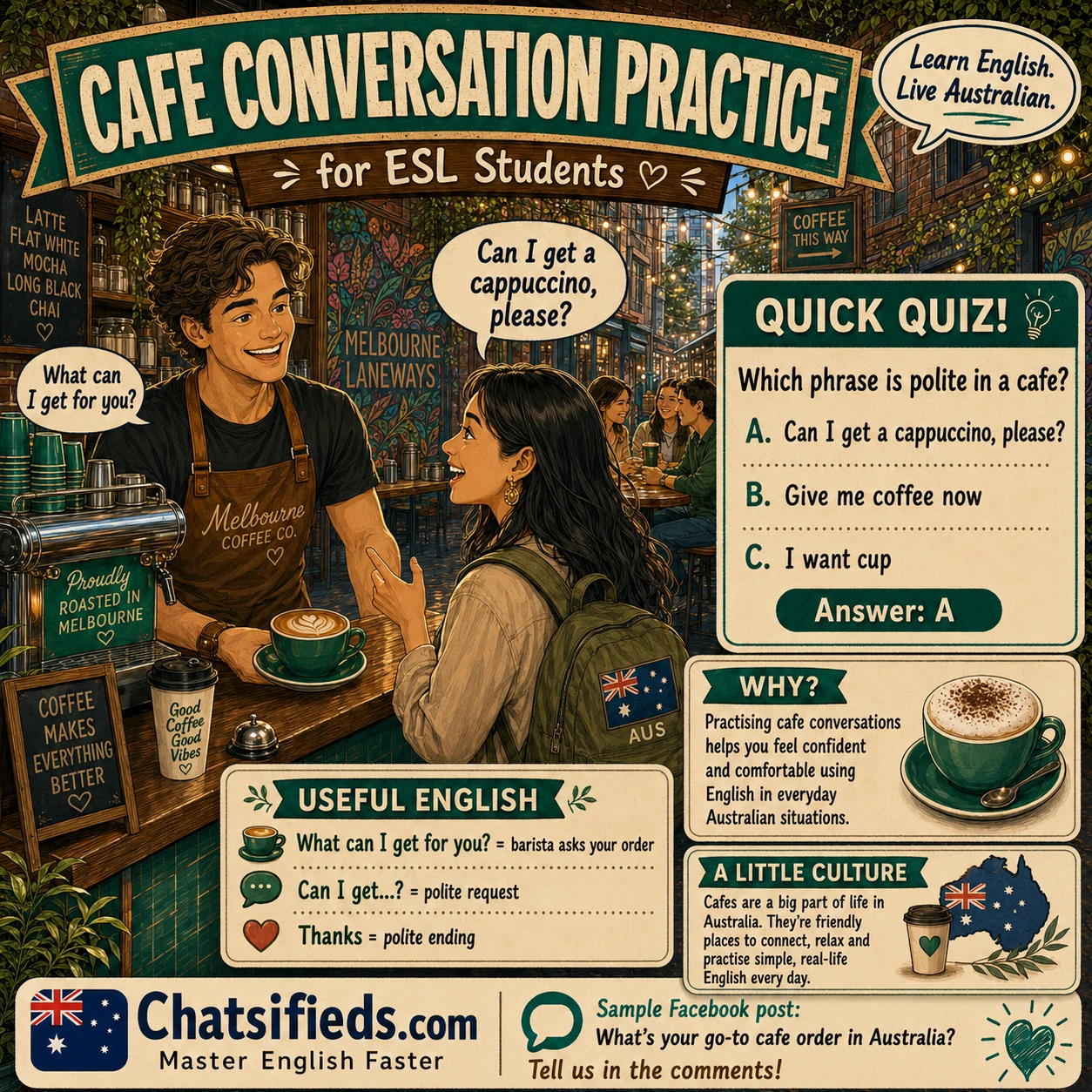 Australian café conversation practice for English learners