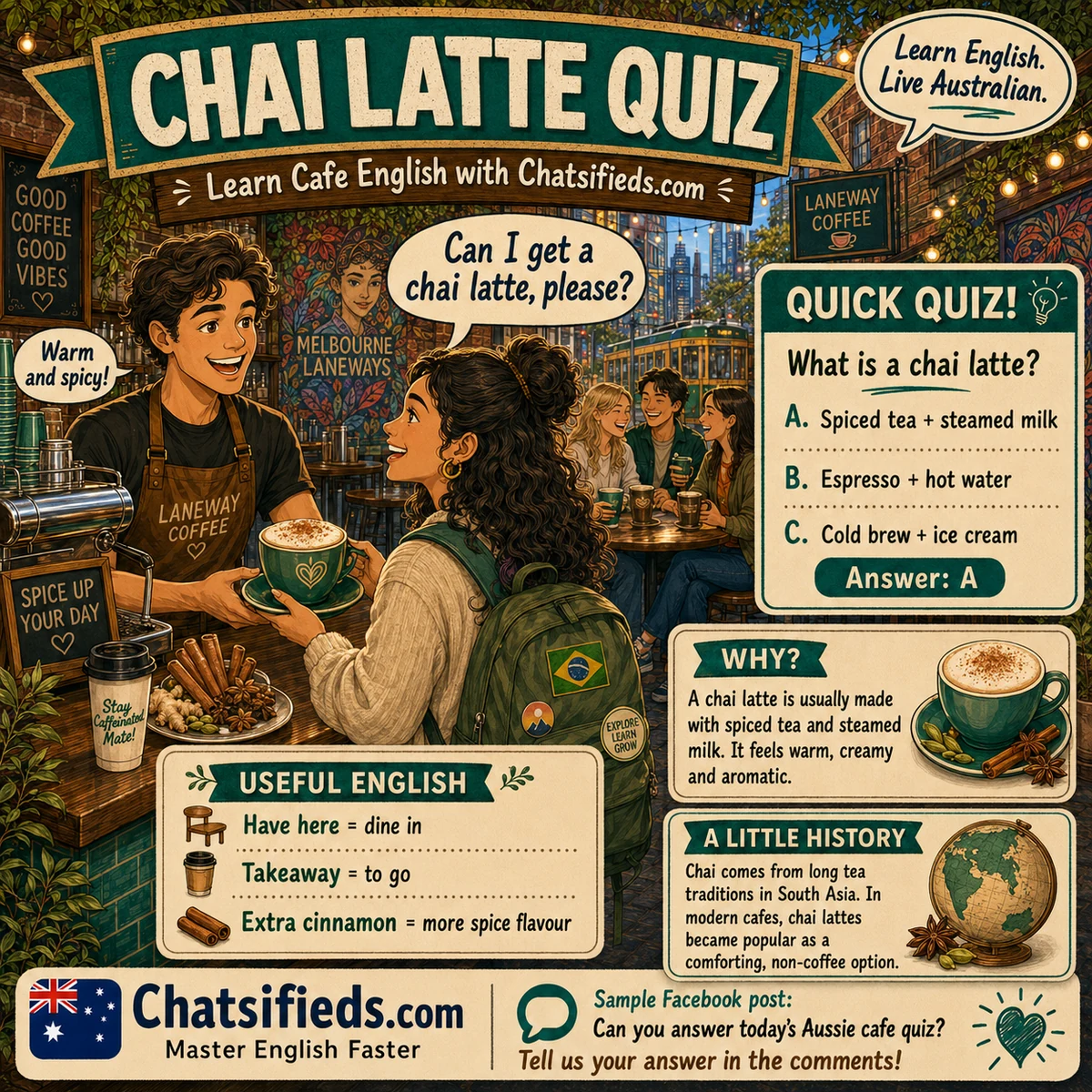 Chai latte Australian café English lesson