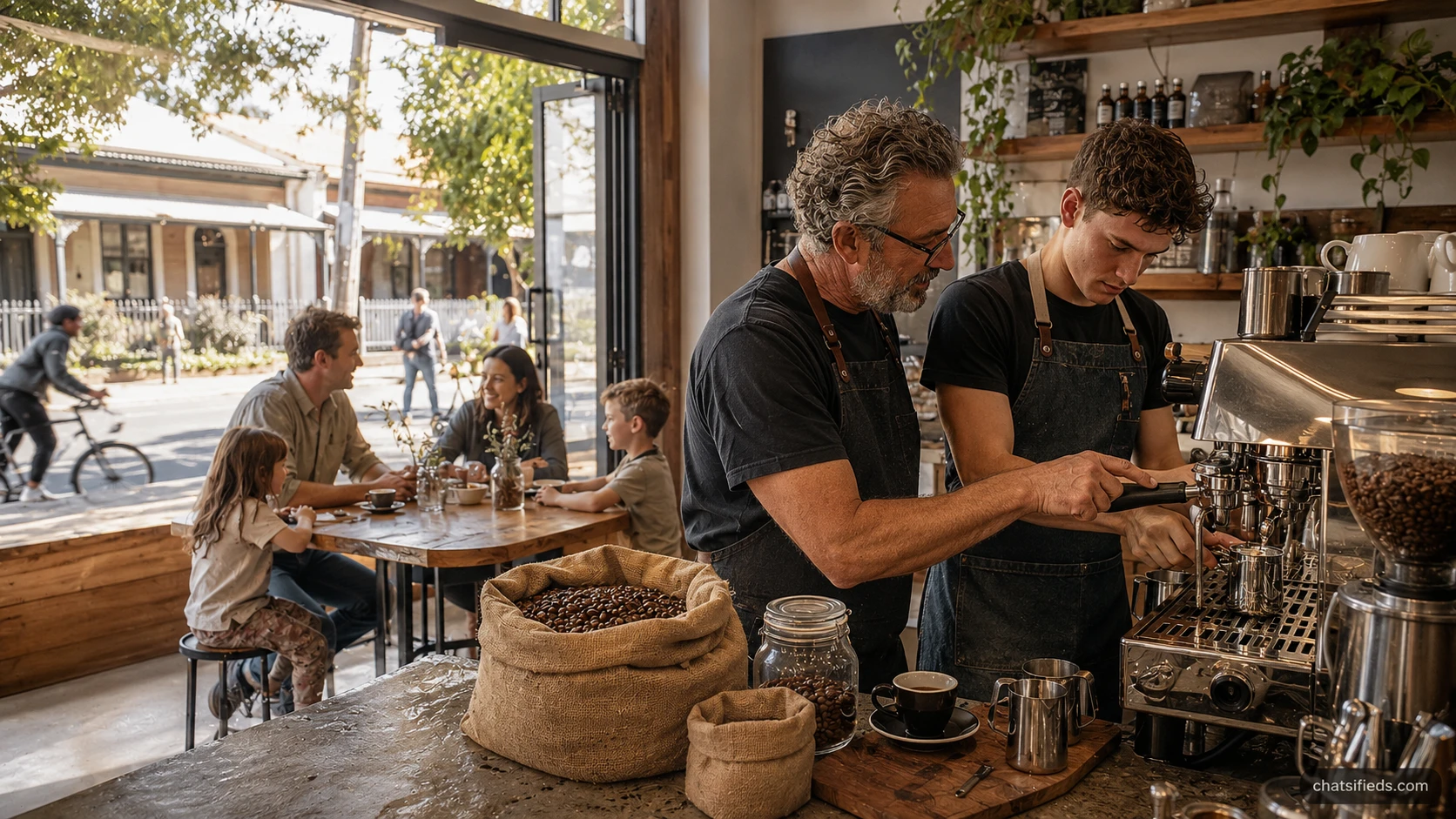 Illustrated Australian coffee scene for ACOFFEE
