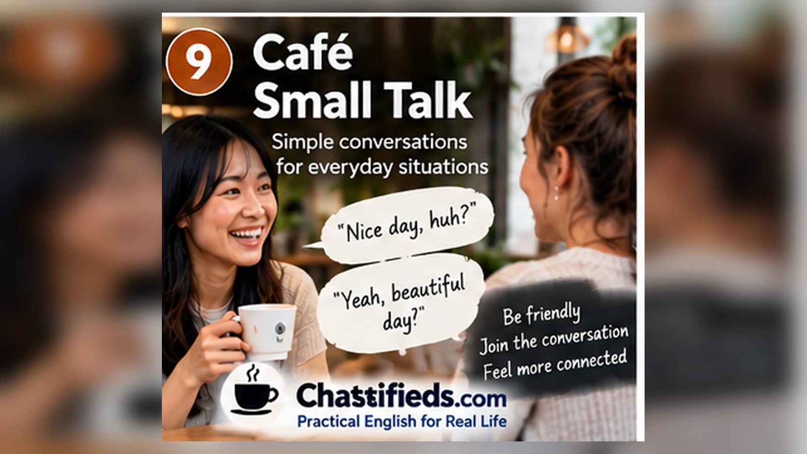 Friends and colleagues sharing coffee and everyday English in Australian social life by Chatsifieds.com